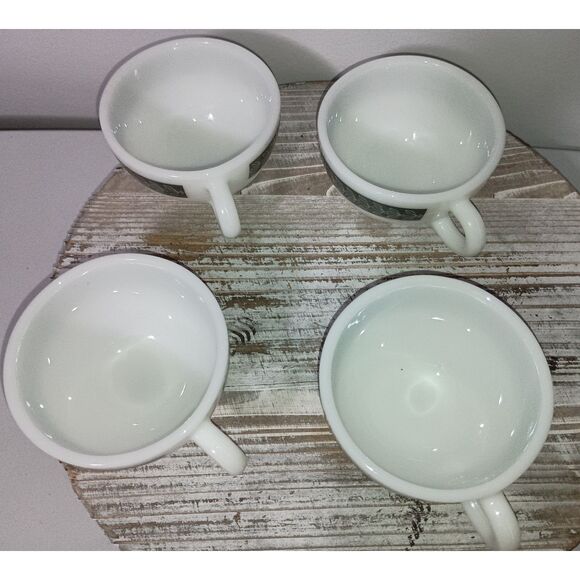 Pyrex Double Tough Grecian Gray White Laurel Leaf Mug USA SET OF 4 Cups - Picture 4 of 5
